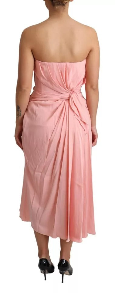 Robe midi bustier en soie rose Dolce & Gabbana, robe courte élégante sans bretelles pour femme.