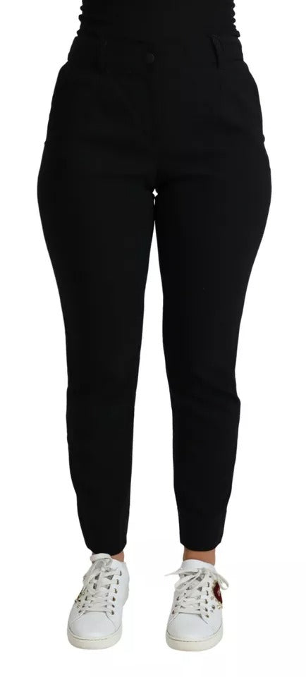 Pantalon skinny en laine vierge noire Dolce & Gabbana, coupe ajustée et stretch, vêtement élégant pour femme.