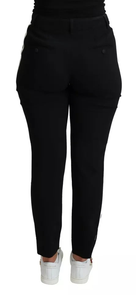 Pantalons skinny en laine vierge noire de Dolce & Gabbana, coupe stretch, élégants et ajustés, pour un style sophistiqué.