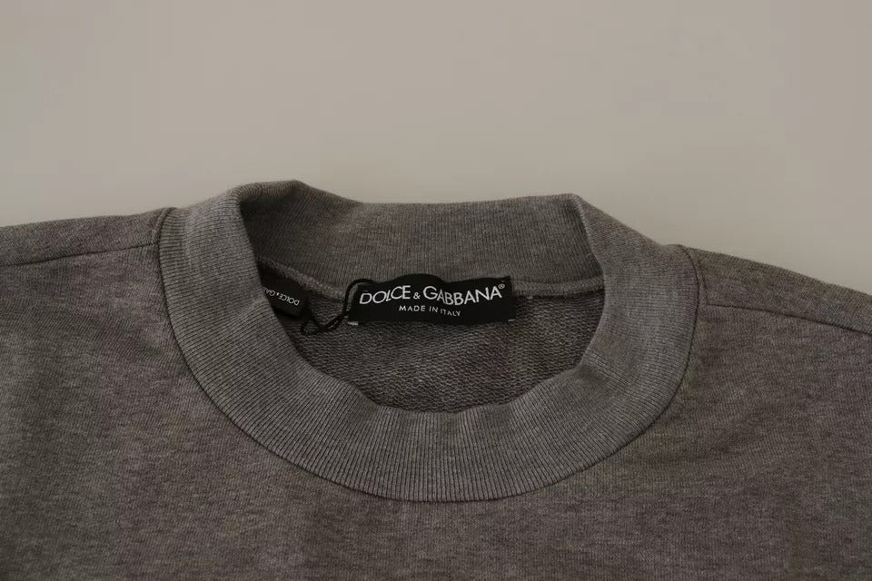 Pull à col rond Dolce & Gabbana en coton gris avec motif couronne, style king, pour homme, visible sur l'image.