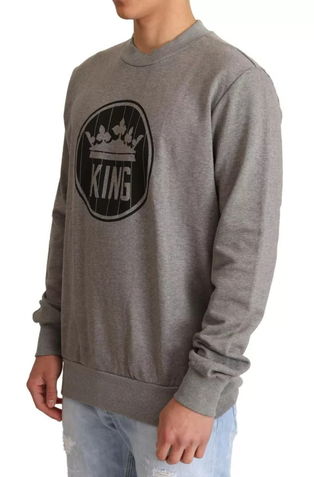 Pull à capuche Dolce & Gabbana gris avec motif couronne de roi en coton, style élégant et confortable.