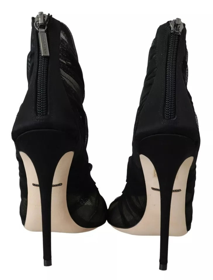 Chaussures à talons stilettos Dolce & Gabbana en tulle noir, bottines élégantes pour femme.