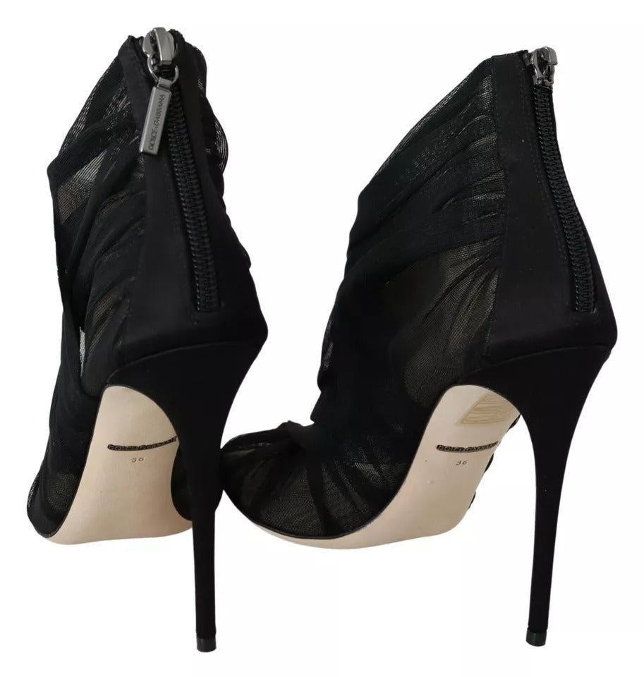 Chaussures à talons stiletto Dolce & Gabbana en tulle noir, bottines à la cheville élégantes et sophistiquées.