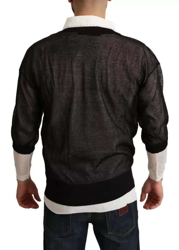 Pull à manches longues Dolce & Gabbana noir et blanc, pull-over chic en coton, visible sur le mannequin.