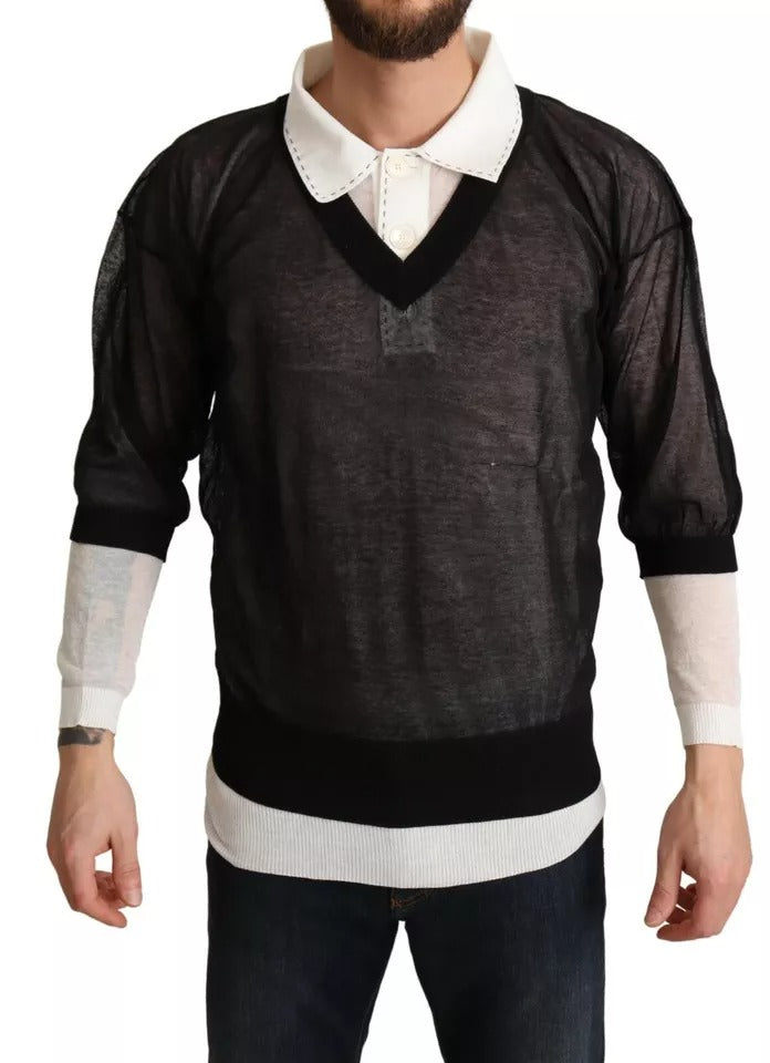 Pull à manches longues Dolce & Gabbana noir et blanc, pull-over uni pour femme, en tissu doux et confortable.