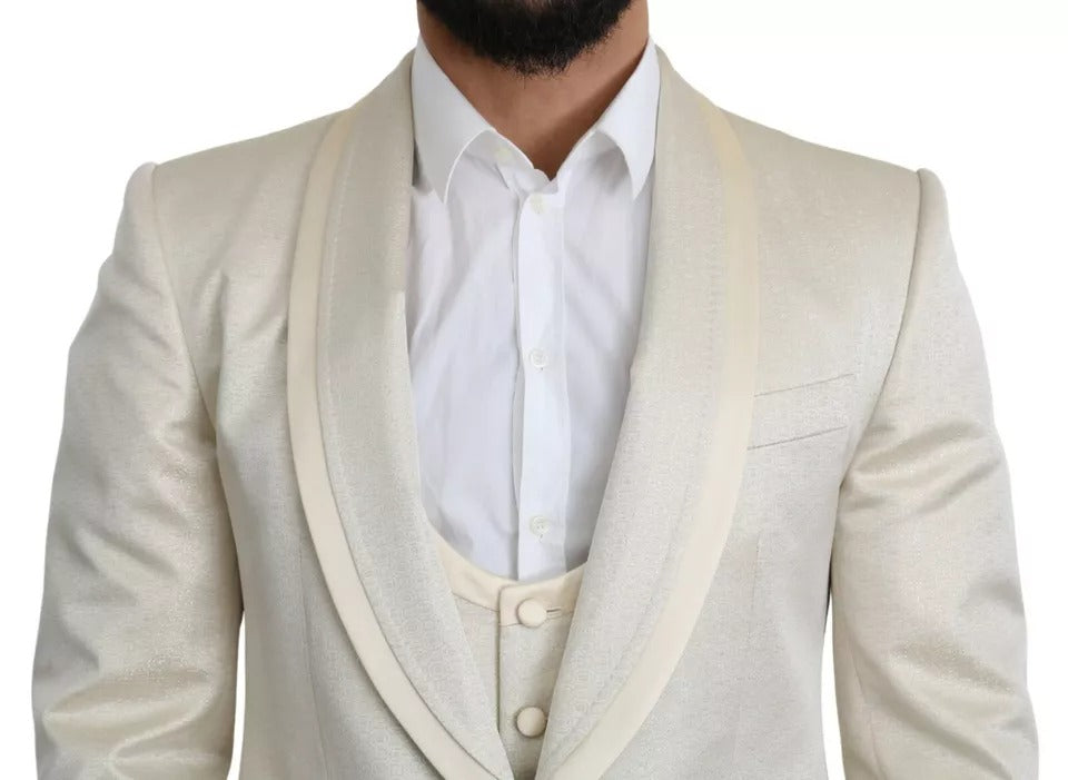 Ensemble Dolce & Gabbana beige en laine crème, 3 pièces, style Sicilia avec châle, manteau et pantalon, élégant et sophistiqué.