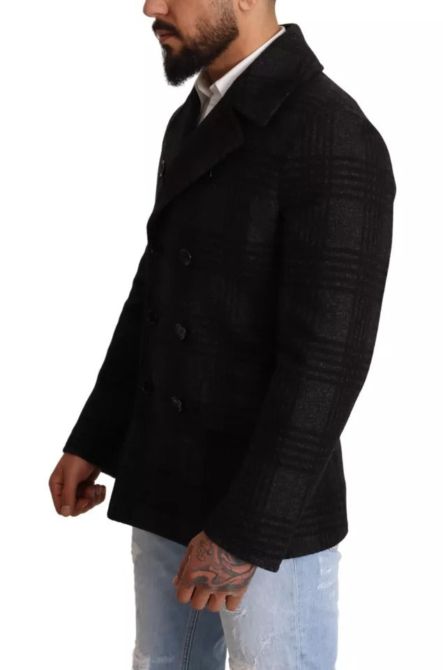 Manteau trench noir en laine à carreaux de Dolce & Gabbana, veste élégante pour femme.