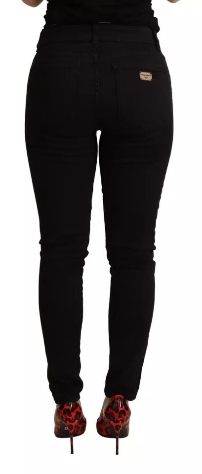 Jeans skinny en coton stretch noir de Dolce & Gabbana, coupe ajustée et détaillée avec coutures visibles.