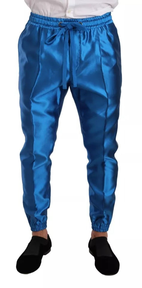 Ensemble formel en soie jacquard bleu Dolce & Gabbana, costume 2 pièces élégant pour occasions spéciales.