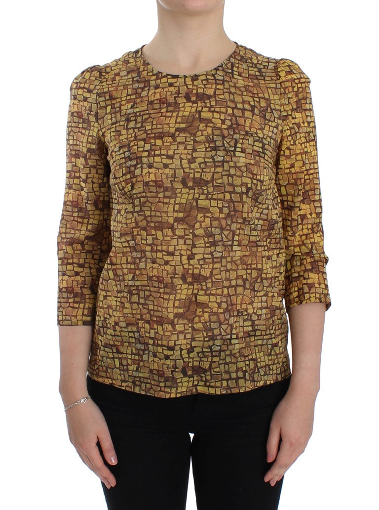 Chemise en soie Dolce & Gabbana à motif mosaïque multicolore, blouse élégante avec design artistique et coloré.