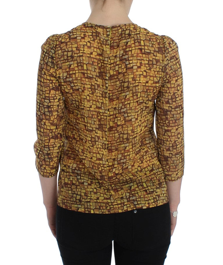 Chemise en soie Dolce & Gabbana à motif mosaïque multicolore, élégante et colorée, avec un design tendance.