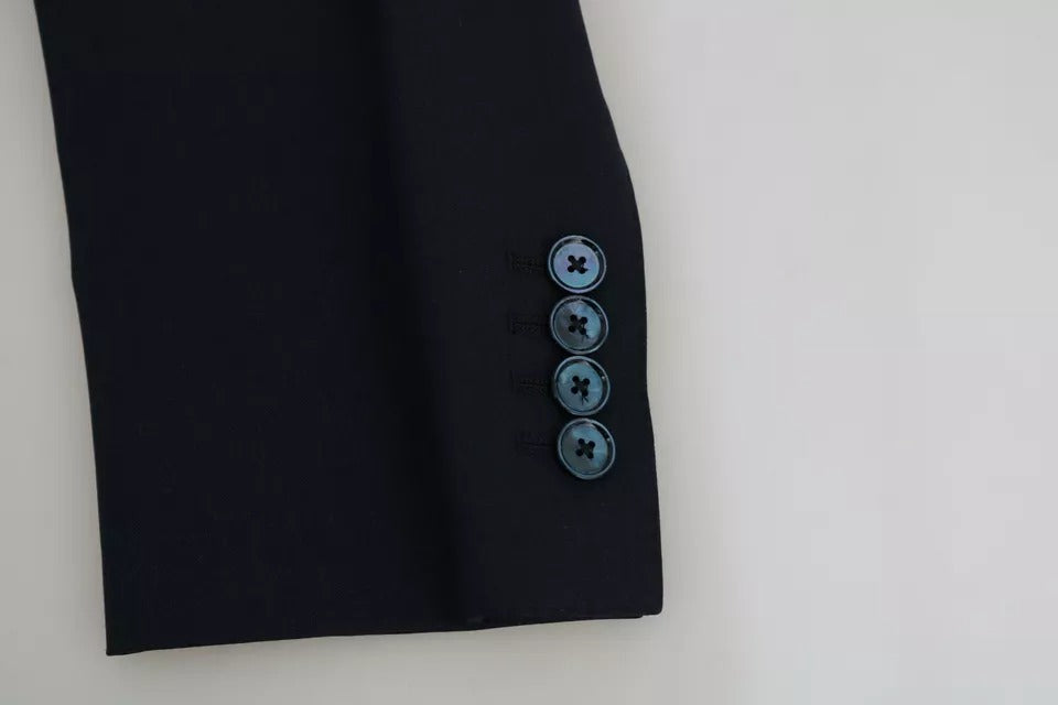 Gilet et veste en laine bleue Dolce & Gabbana Martini, ensemble deux pièces élégant pour homme, détails sophistiqués.