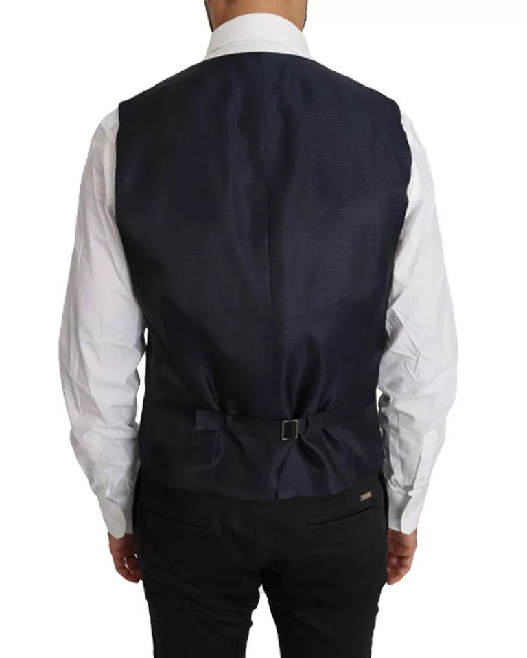 Veste et gilet en laine bleue Dolce & Gabbana Martini 2 pièces, élégant et sophistiqué, sur un mannequin.