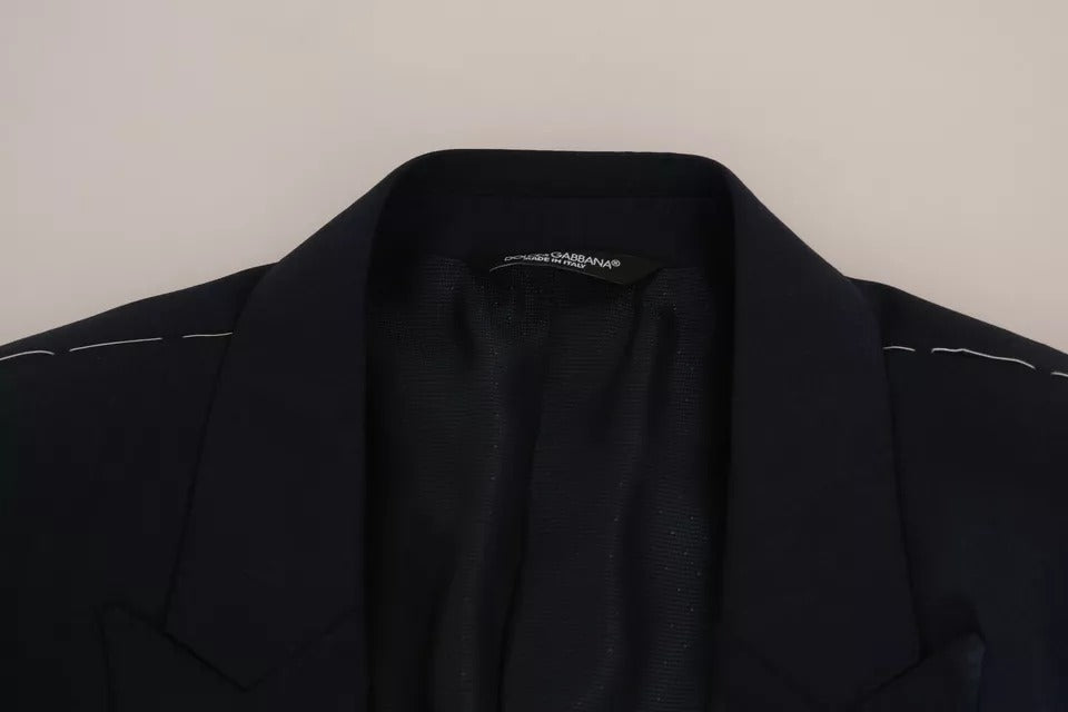 Gilet et veste en laine bleue Dolce & Gabbana Martini, costume deux pièces élégant pour homme, détails de couture raffinés.