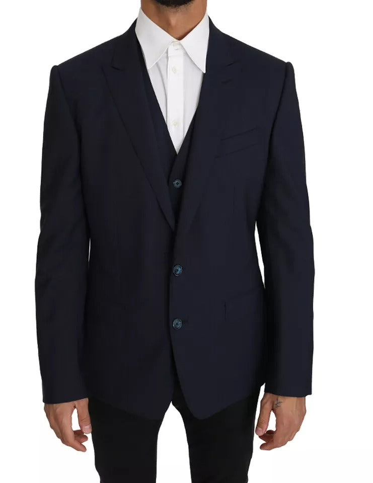 Gilet et veste en laine bleue Dolce & Gabbana Martini, ensemble 2 pièces, veste élégante avec boutons et détails sophistiqués.