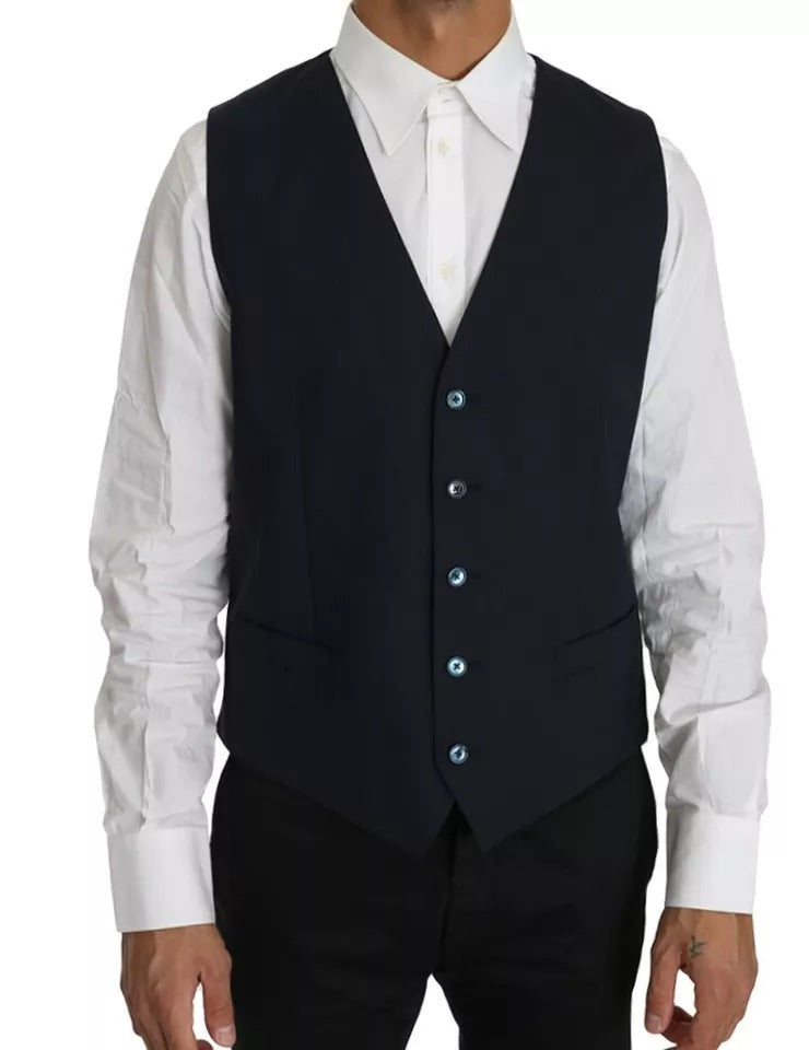 Veste en laine bleue Dolce & Gabbana Martini deux pièces, blazer et gilet élégants pour homme.