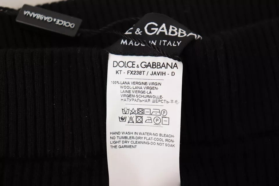 Pantalons noirs taille haute Dolce & Gabbana en tissu extensible, mode élégante pour femme, vue de face.