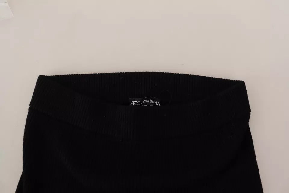 Pantalons noirs Dolce & Gabbana taille haute en tissu stretch, style élégant et ajusté, pour femme.