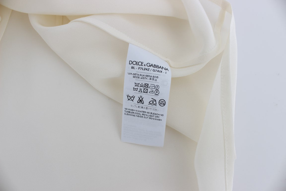 Chemise en soie blanche Dolce & Gabbana avec sequins, style t-shirt, haut élégant et brillant.