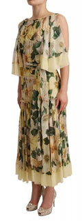 Robe longue en soie multicolore à imprimé floral Dolce & Gabbana, style maxi, élégante et fluide, vue de face.