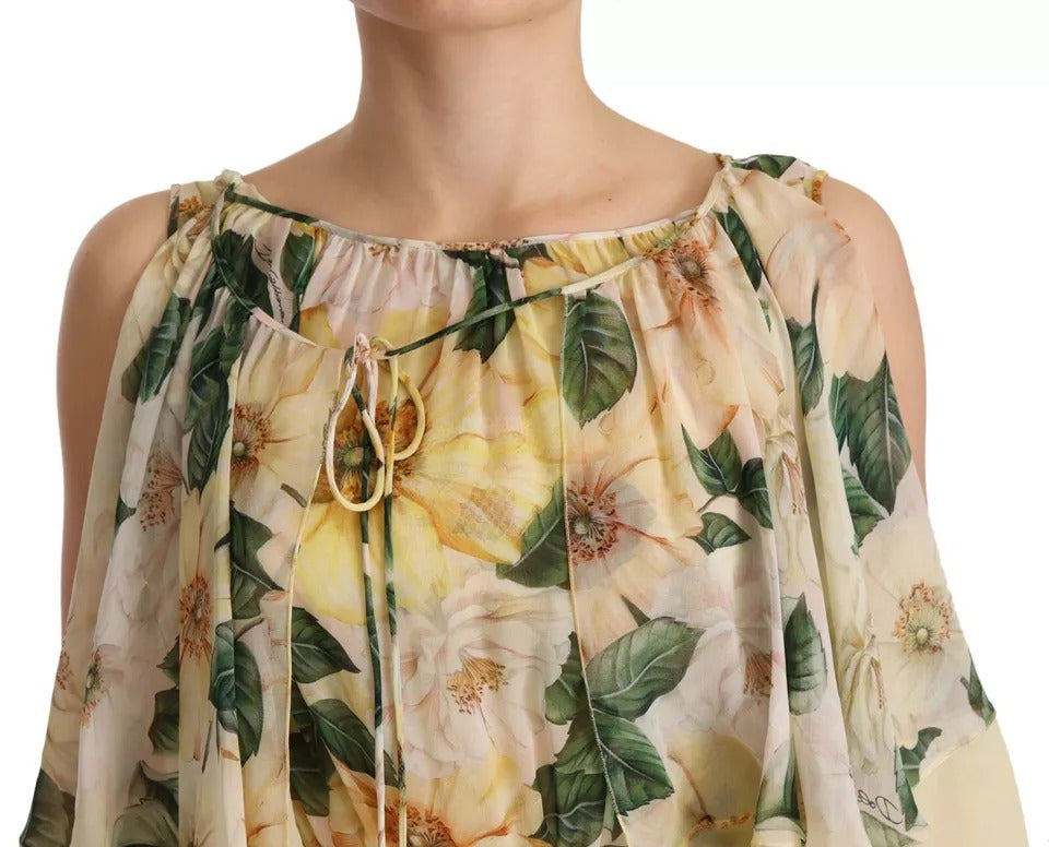 Robe longue en soie multicolore à imprimé floral Dolce & Gabbana, vêtement élégant avec un design floral sophistiqué.