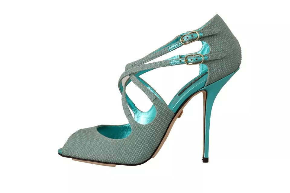 Sandales à talons Dolce & Gabbana bleues à paillettes, brides fines et semelle élégante, pour occasion spéciale.
