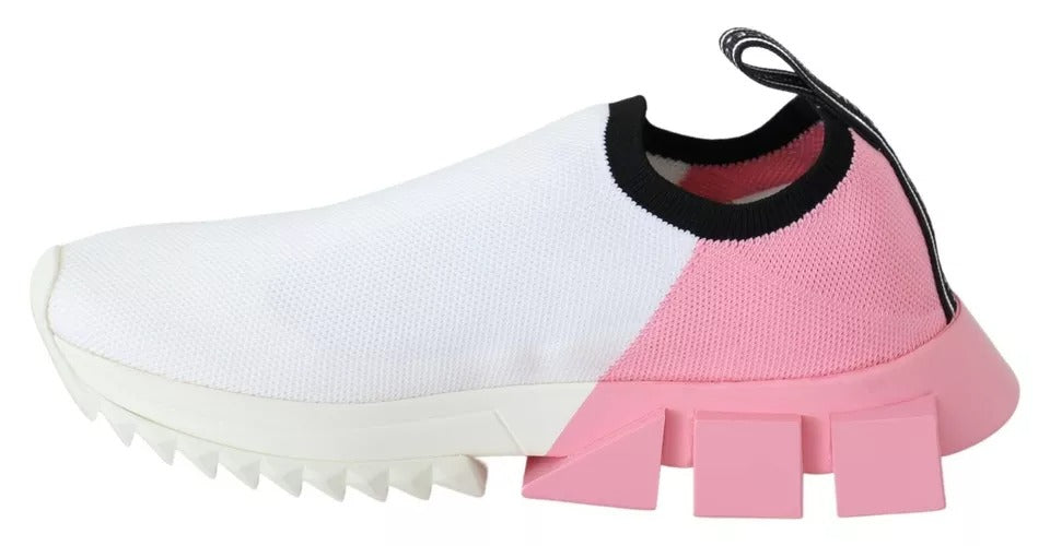 Chaussures sneakers Dolce & Gabbana Sorrento roses roses blanches et roses roses logo rose et blanc, vue de face