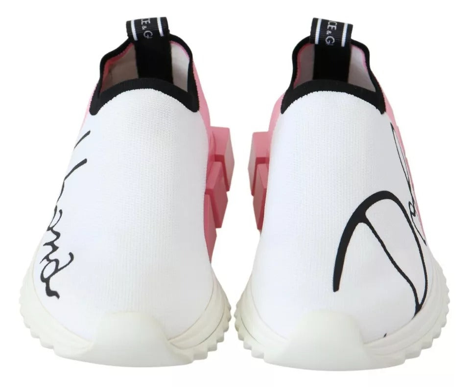 Chaussures sneakers Dolce & Gabbana Sorrento roses blanches et roses roses avec logo rose et blanc, vue de face