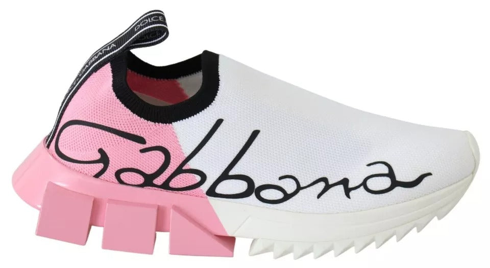 Chaussures sneakers Dolce & Gabbana Sorrento en rose et blanc avec logo, vue de face.