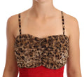 Robe midi en tulle rouge à motifs léopard marron, robe droite Dolce & Gabbana, élégante et sophistiquée.