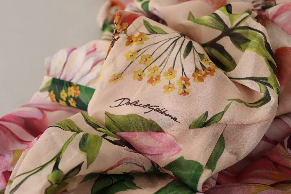 Robe longue Dolce & Gabbana rose à coupe évasée, à fleurs, avec un nœud en satin au col, style robe de soirée élégante