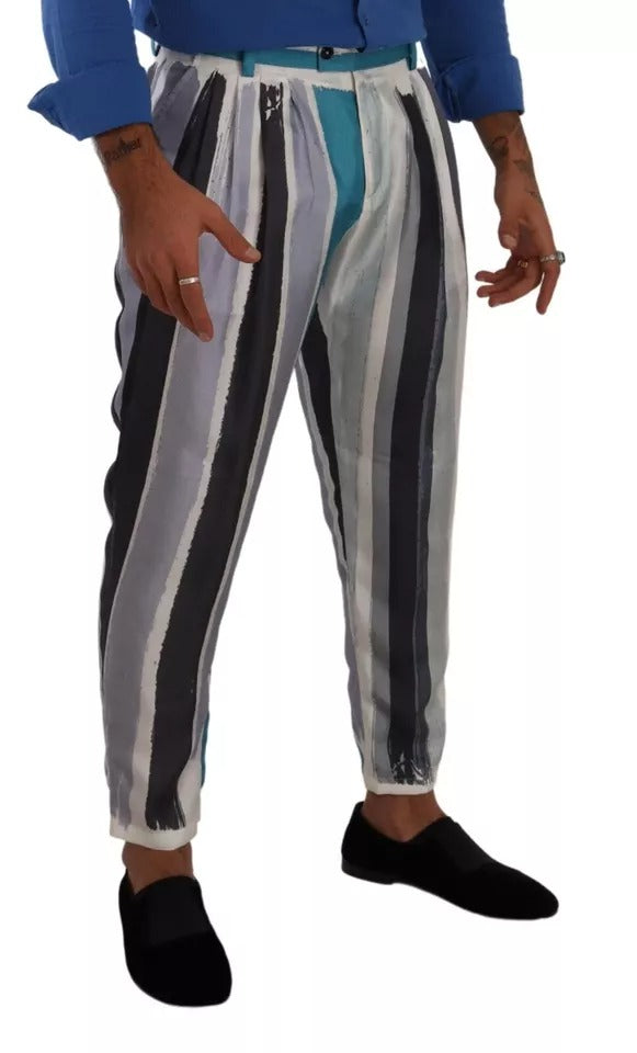 Pantalon en soie à rayures bleues de coupe tapered de Dolce & Gabbana, tissu élégant et confortable.