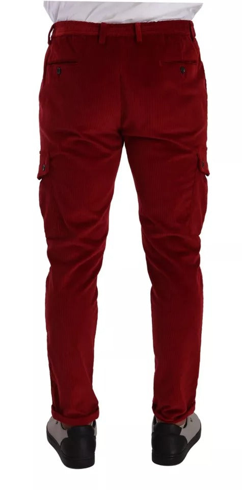 Pantalon cargo slim en coton à rayures en velours côtelé rouge de Dolce & Gabbana, style moderne et tendance.