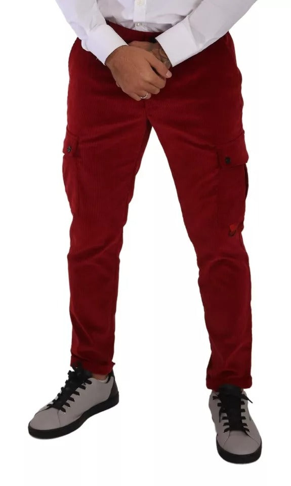 Pantalon cargo skinny en coton à rayures rouge de Dolce & Gabbana, style tendance et confortable.