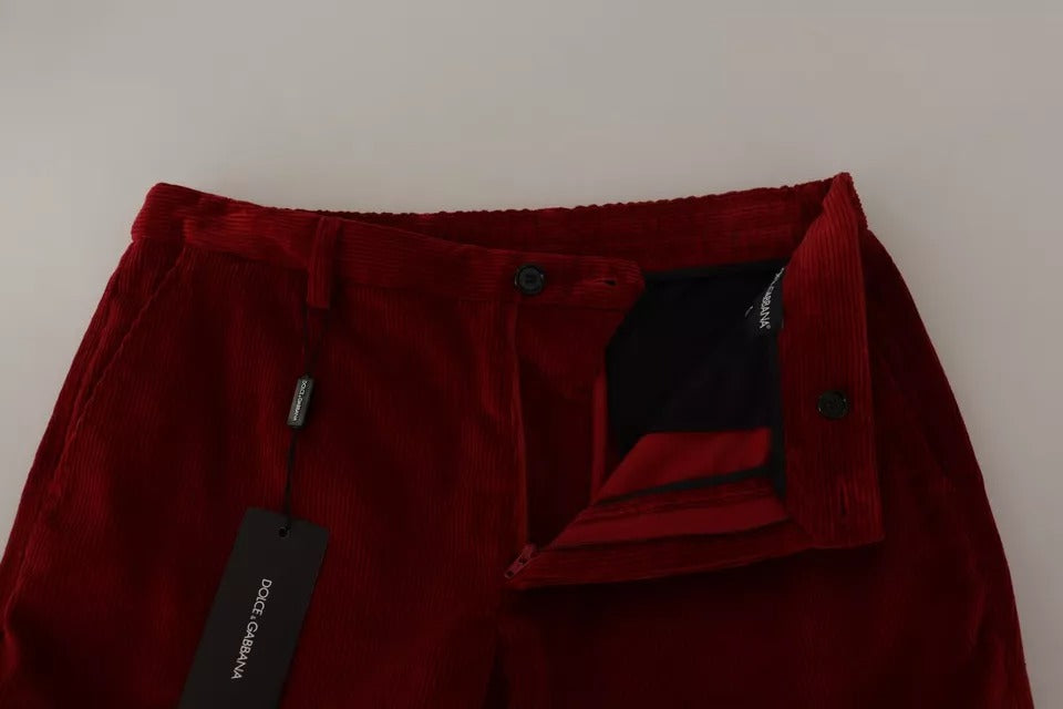Pantalon cargo skinny en coton à corduroy rouge de Dolce & Gabbana, vue frontale avec détails des poches.