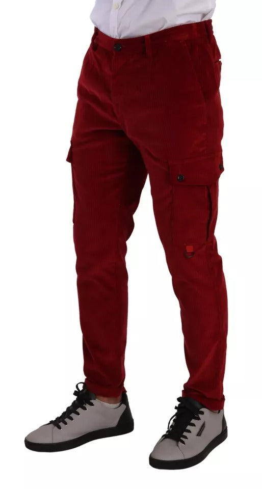 Pantalon cargo skinny en coton côtelé rouge de Dolce & Gabbana, style moderne et ajusté pour homme.