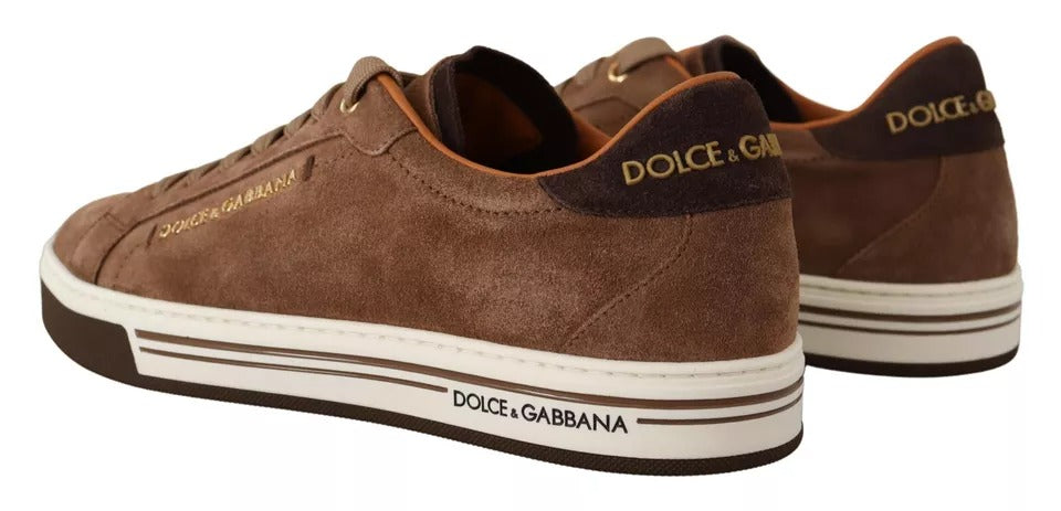 Chaussures basses en daim marron Dolce & Gabbana pour homme avec logo, chaussures de style décontracté.