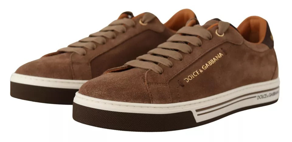 Chaussures basses en daim marron Dolce & Gabbana pour hommes, baskets logo décontractées et élégantes.