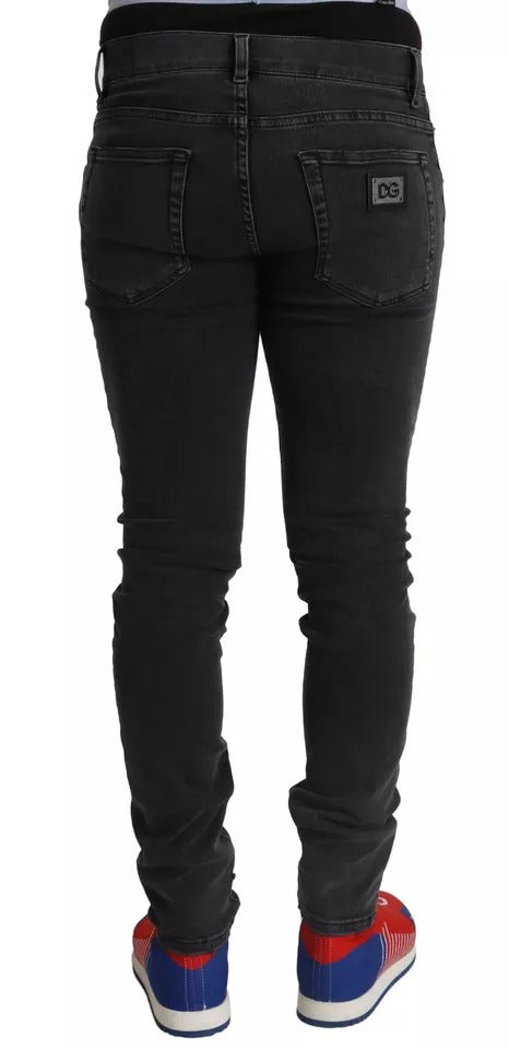Jean skinny en denim gris Dolce & Gabbana, extensible, avec logo, style sportif et tendance.