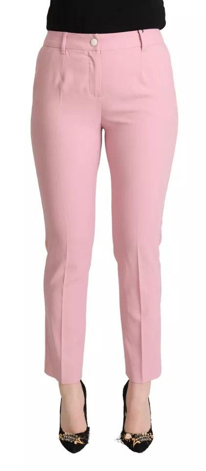 Pantalons en laine rose Dolce & Gabbana, taille moyenne, coupe tapered, vue détaillée du produit.