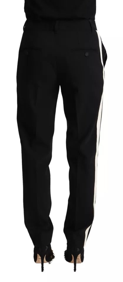 Pantalons en laine à rayures noires et blanches de Dolce & Gabbana, coupe tapered, mode élégante et sophistiquée.