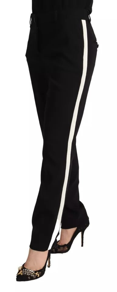 Pantalon en laine à rayures noires et blanches de Dolce & Gabbana, coupe tapered, pour homme élégante et moderne.