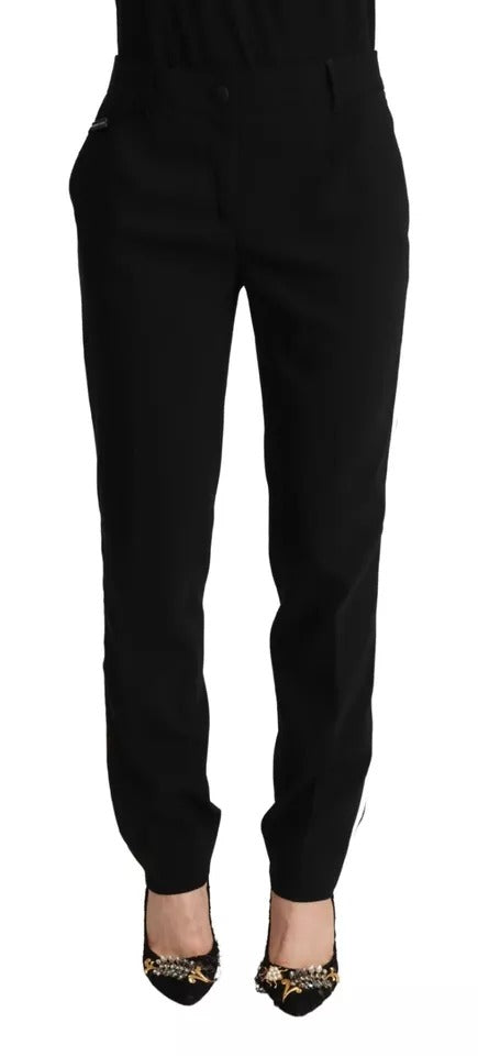 Pantalon en laine à rayures noires et blanches de Dolce & Gabbana, coupe tapered, pour homme ou femme.