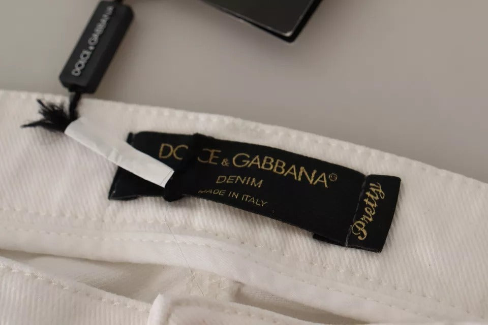 Jean slim fit blanc en coton denim Dolce & Gabbana, vue de face, détails de la coupe et de la texture du tissu.