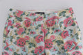 Pantalon en brocart blanc et rose avec motif floral, signé Dolce & Gabbana, pour femme, vue de face.