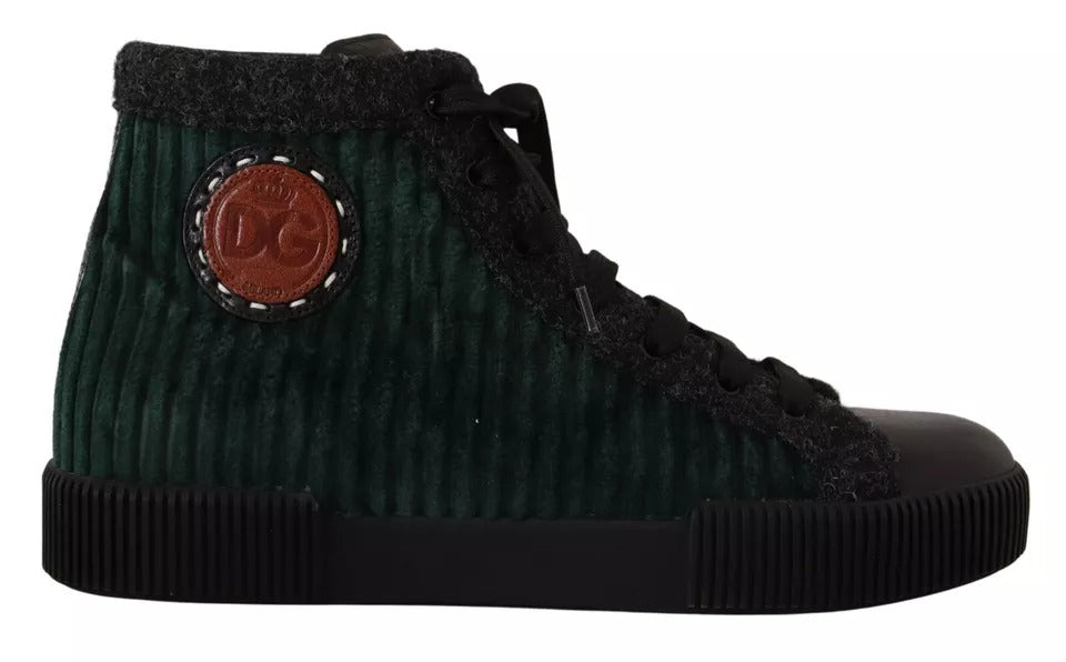 Chaussures sneakers homme Dolce & Gabbana vertes en velours côtelé, style décontracté, hautes et modernes.