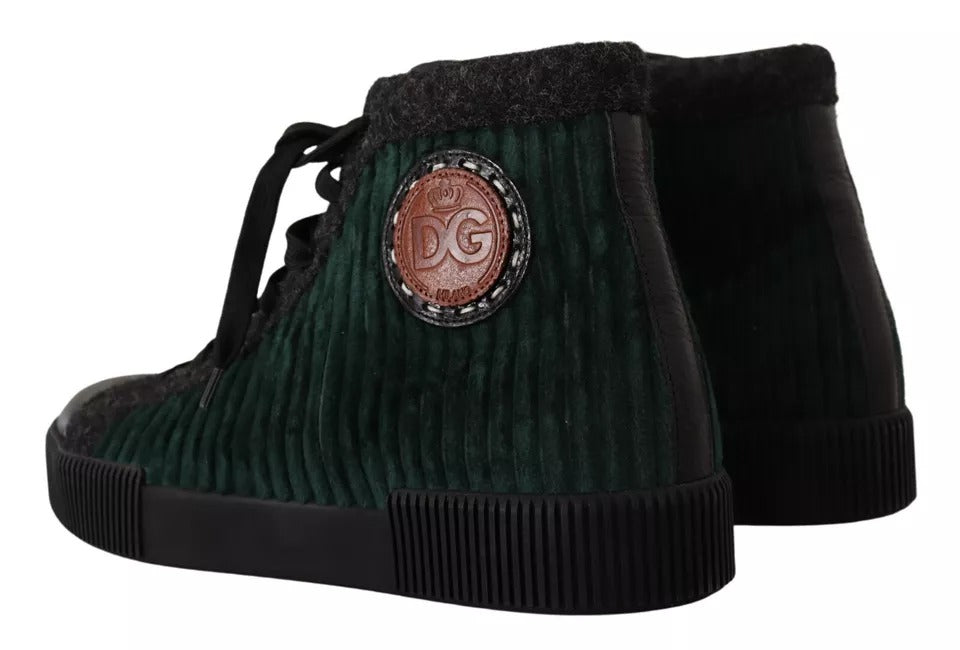 Baskets hautes en velours côtelé vert Dolce & Gabbana pour hommes, chaussures décontractées élégantes et confortables