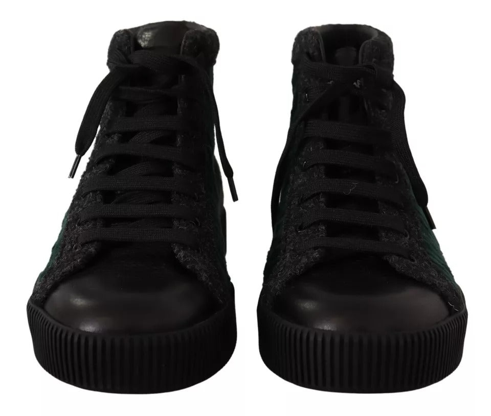 Chaussures casual pour homme Dolce & Gabbana, baskets en velours côtelé vert avec semelle blanche.