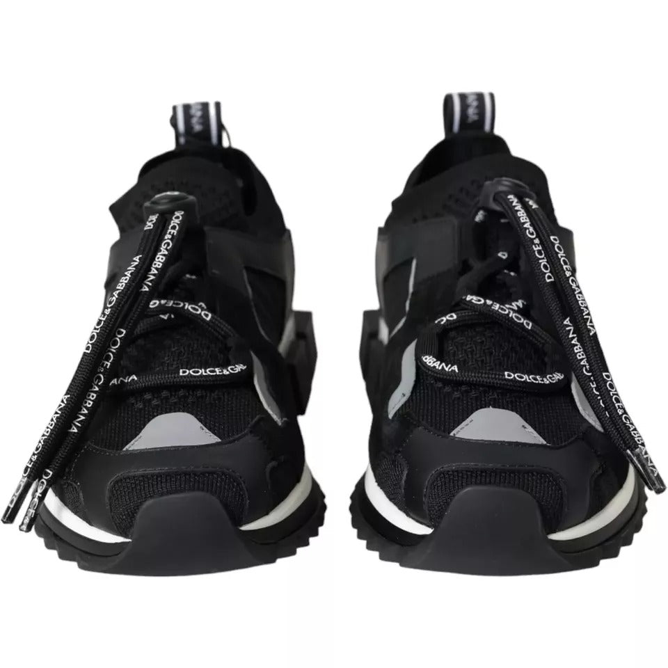 Chaussures sneakers hommes Dolce & Gabbana Sorrento noires et blanches avec logo, vue de face.