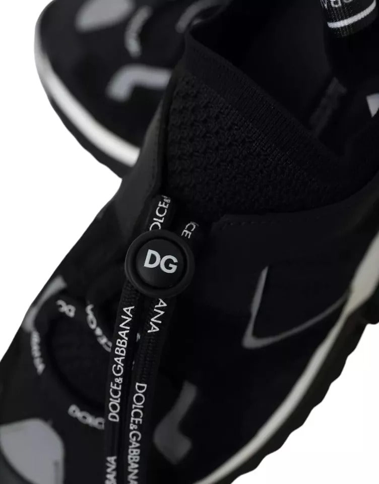 Chaussures sneakers hommes Dolce & Gabbana Sorrento noires et blanches avec logo, vue de face.